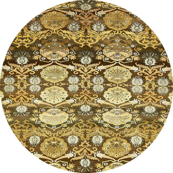 Ahgly Company Indoor Round Abstract Chrome Gold Yellow Abstract Area Rugs, 3' Round