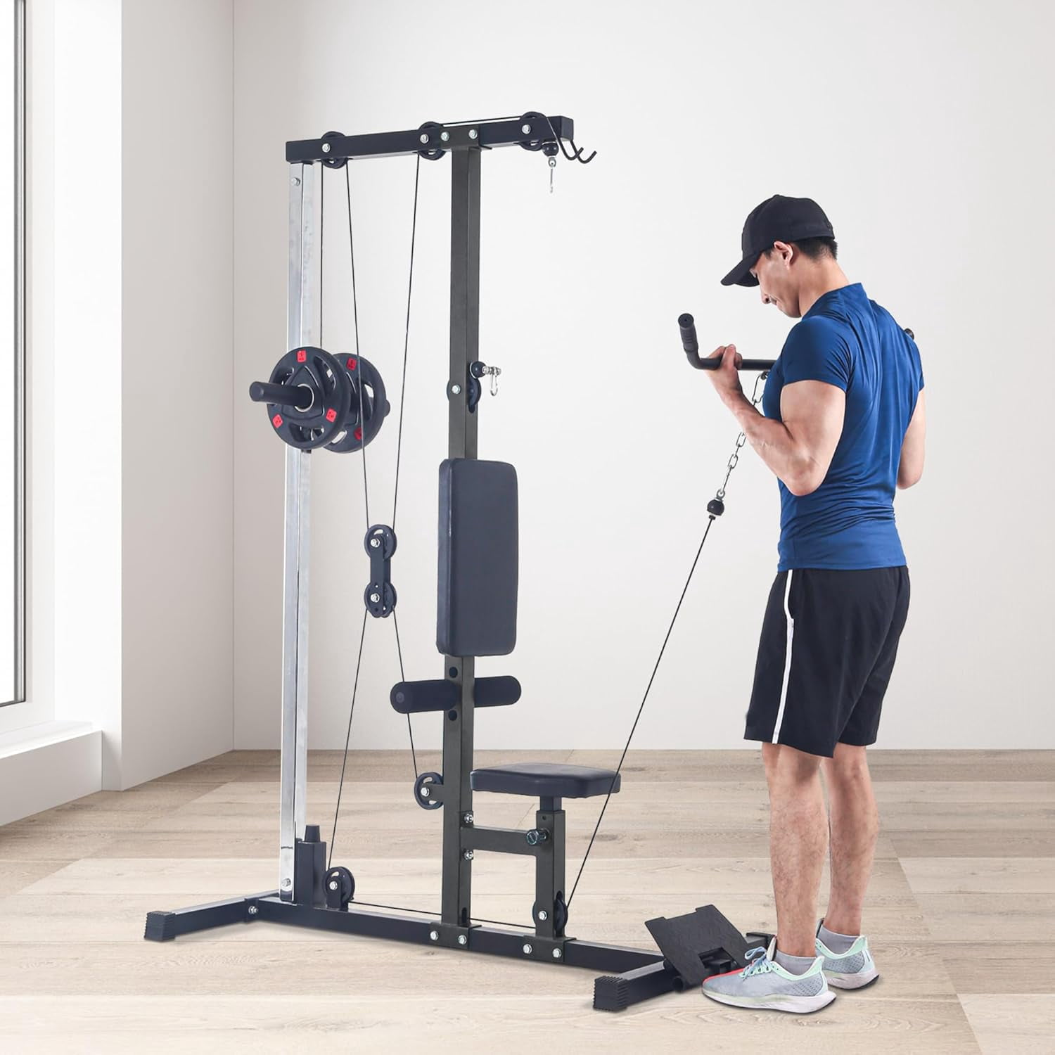 Pull Down Machines, LAT Row Cable Machine, LAT Tower with Additional Pulley Cable, High & Low Pulley Stations with Leg Support, Tricep Workout Equipment