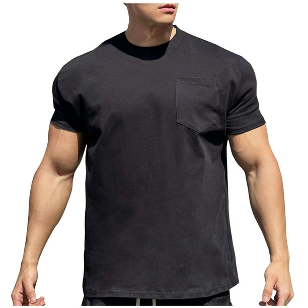 pstuiky camisetas para hombre, Camisas casuales de moda para hombre, lisas, con cuello redondo, bolsillos y elásticos ropa de hombre m