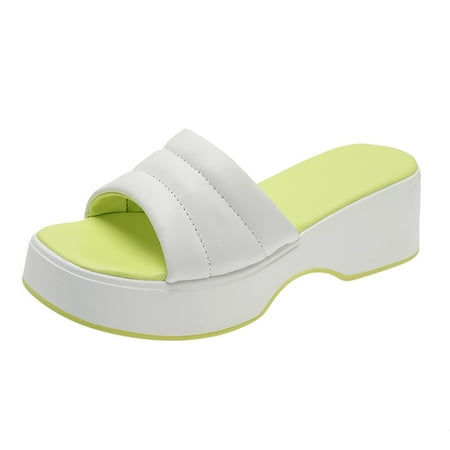 

CBGELRT Slipps Shoes for Women Indoor Walking Casual Shoe Ladies Fashion Summer Colorblock Leather Comfort Open Toe Thick Sole Slippers White Asian Size 39