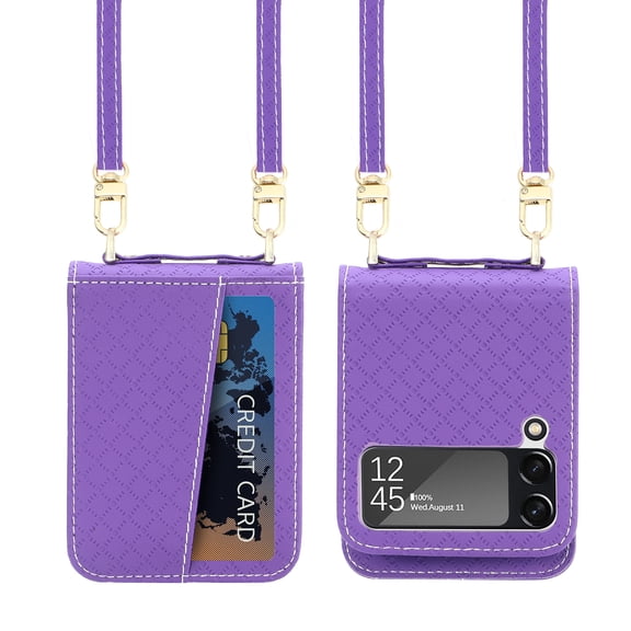 TECH CIRCLE Phone Lanyard Case Compatible with Samsung Galaxy Z Flip 3.Luxury PU Leather and TPU With Phone Rope Shockproof Case for Samsung Galaxy Z Flip 3 6.7 inch,Purple