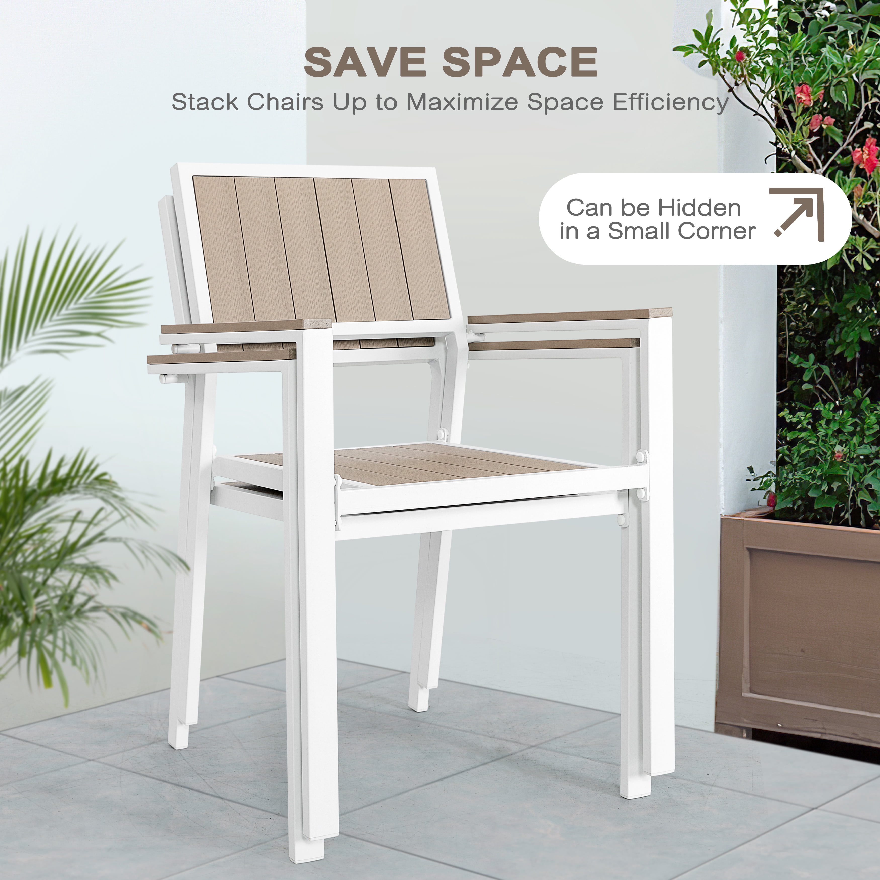 Nuu Garden Outdoor Stackable Chairs Lawn Chairs Set of 2 Faux Wood Patio Chairs Weather-Resistant Outdoor Dining Chairs for Outside Porch Backyard Deck Balcony, Light Brown