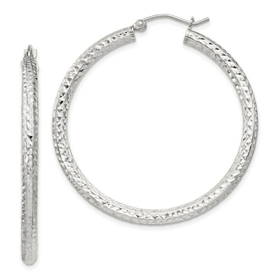 Auriga Fine Jewelry 925 Sterling Silver Diamond-cut Hoop Earrings for Women (L-40mm, W-40mm)