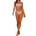 thumbnail image 2 of Conjunto de bikini de dos piezas con estampado de hojas para mujer, con tirantes ajustables y lazo, traje de baño, color rosa, talla X-Large, 2 of 5