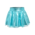 thumbnail image 6 of Aiihoo Kids Girls Jazz Dance Performance Outfit Mock Neck Short Sleeve Sequins Metallic Shirt Crop Top with Shiny Tutu Skirt Streetwear Blue 14, 6 of 6