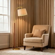 Oneach 63 MDF Arc Gold Floor Lamp Floor Lamp with Lamp Shade, Farmhouse Standing Lamp with Remote Control, dimmable bulb Switch for Bedroom, Living Room, Office, Decor
