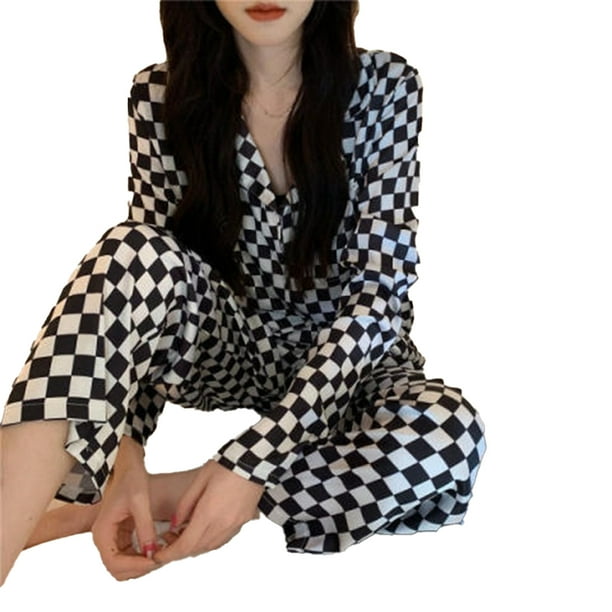 Conjunto de pijama de mujer de 2 piezas, ropa de dormir, ropa de estar por casa, manga larga, botones