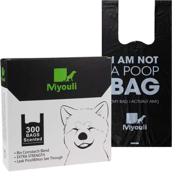 300 Counts Extra Thick Black Pet Poop Waste Bags With Handles for Dogs Ocean Wind-Scented