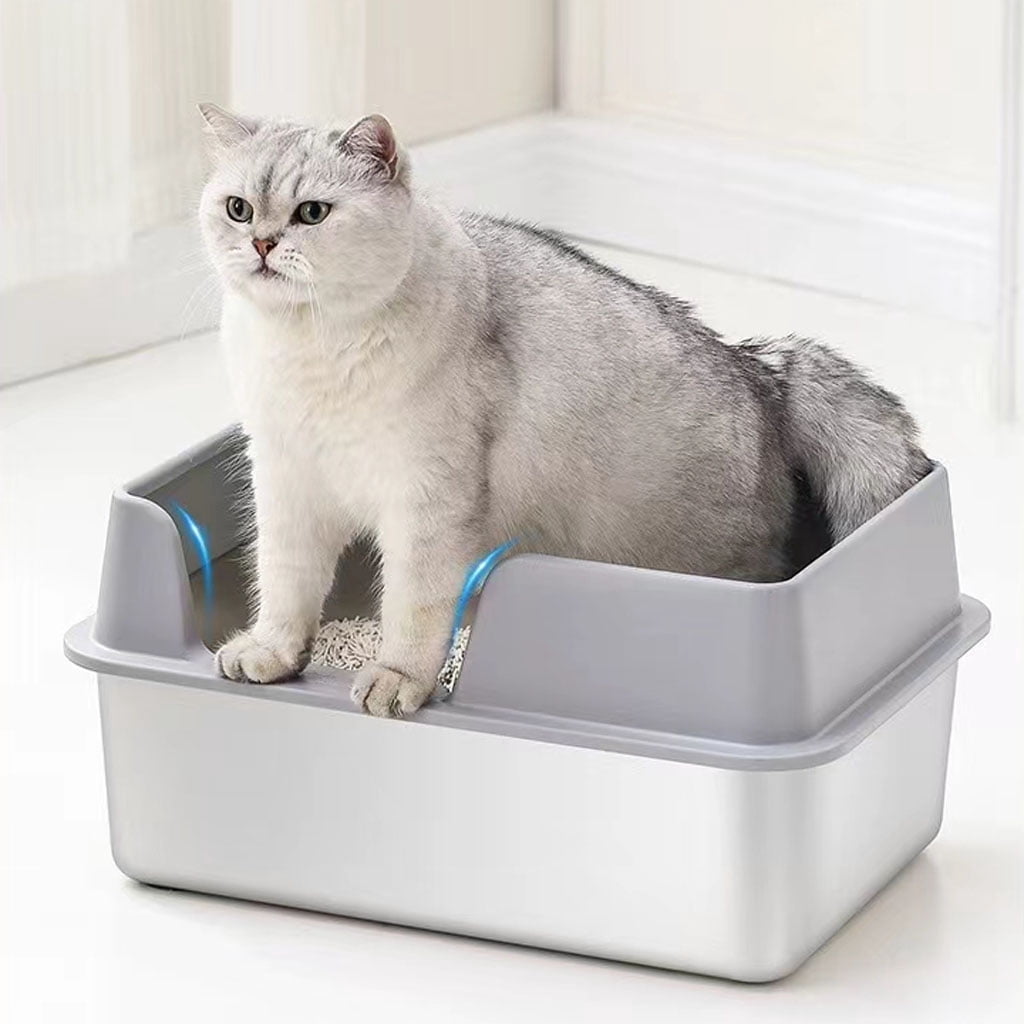 KUNWU Stainless Steel Cat Litter Box 20"x 14"x 8" with Enclosure Lid, Easy Clean, Never Absorbs Odor, Semi-closed Cat Litter Box with Scoop, Santas Gray