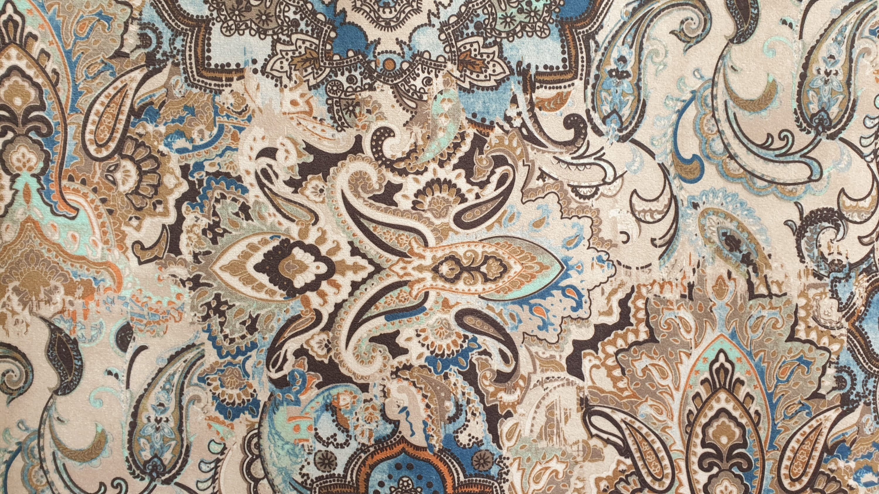 Fabric Mart Direct Beige Printed Velvet Fabric By The Yard, 54 inches or 137 cm width, 4 Continuous Yards Beige Velvet Fabric, Arabian Love Damask, Upholstery Drapery Curtain Wholesale Fabric
