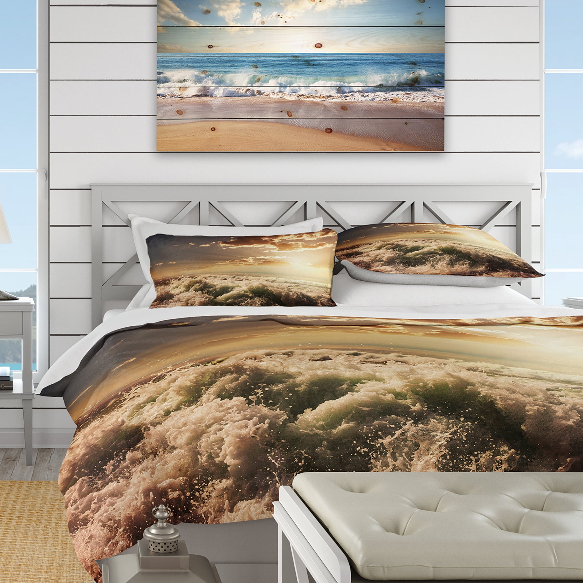 Designart 'Troubled White Waves on Beach' Beach Duvet Cover Set