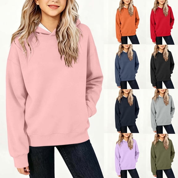 Miluxas Girls Oversized Solid Pullover Hoodie, Front Pocket Sweatshirt, Soft Long Sleeve Basic Top Purple 12-13 Years