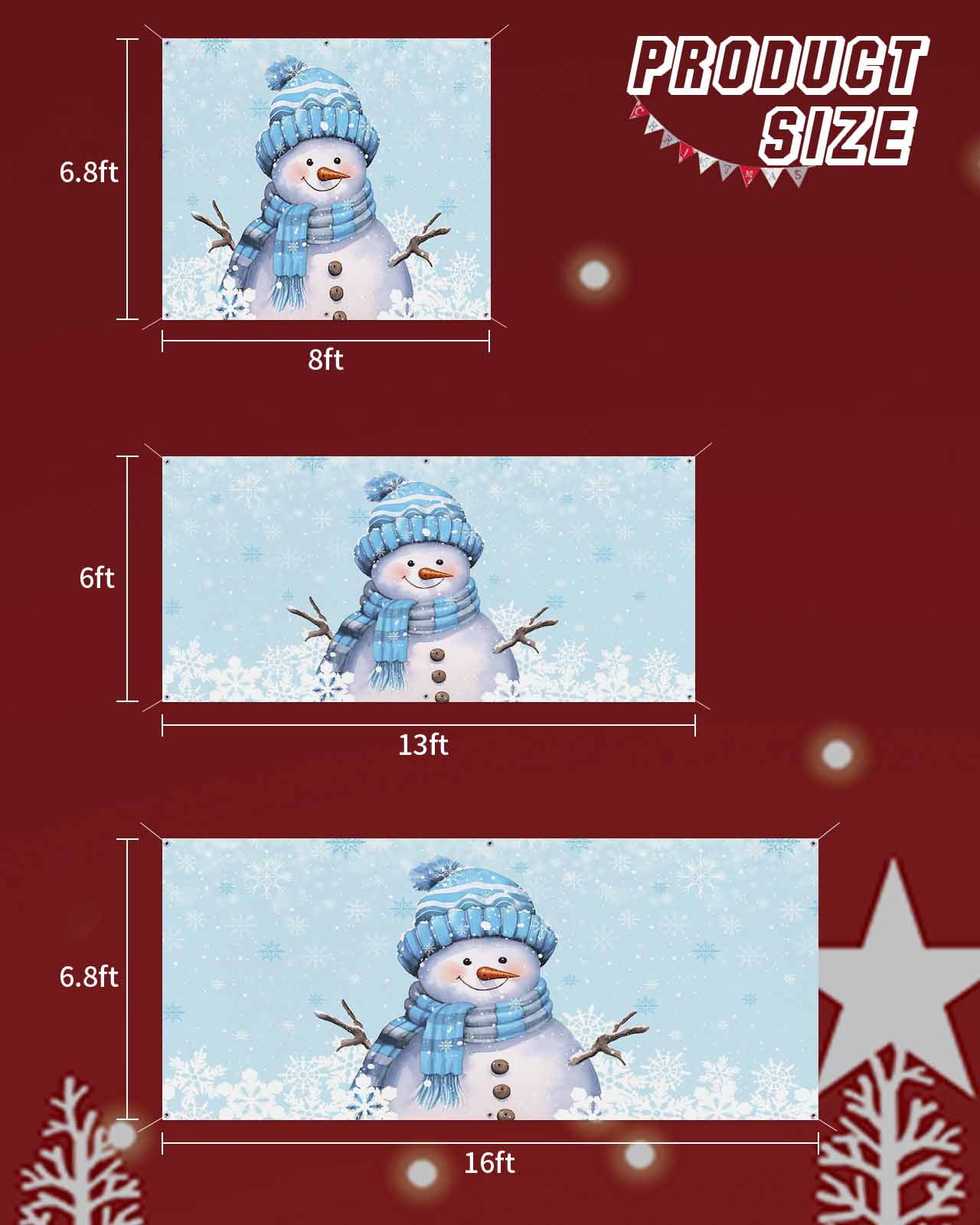 Garage Door Banner Cover 6 x 13 ft, Light Blue Christmas Snowman with Cap Xmas Tree Snowflake Christmas Garage Door Decorations Holiday Christmas Backdrop Decor for Winter New Year Xmas Party