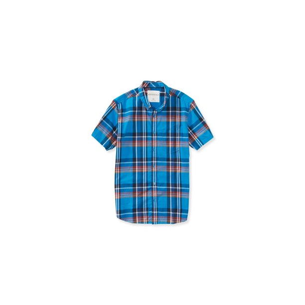 Aeropostale - Camisa con botones de popelina a cuadros para hombre, azul, grande