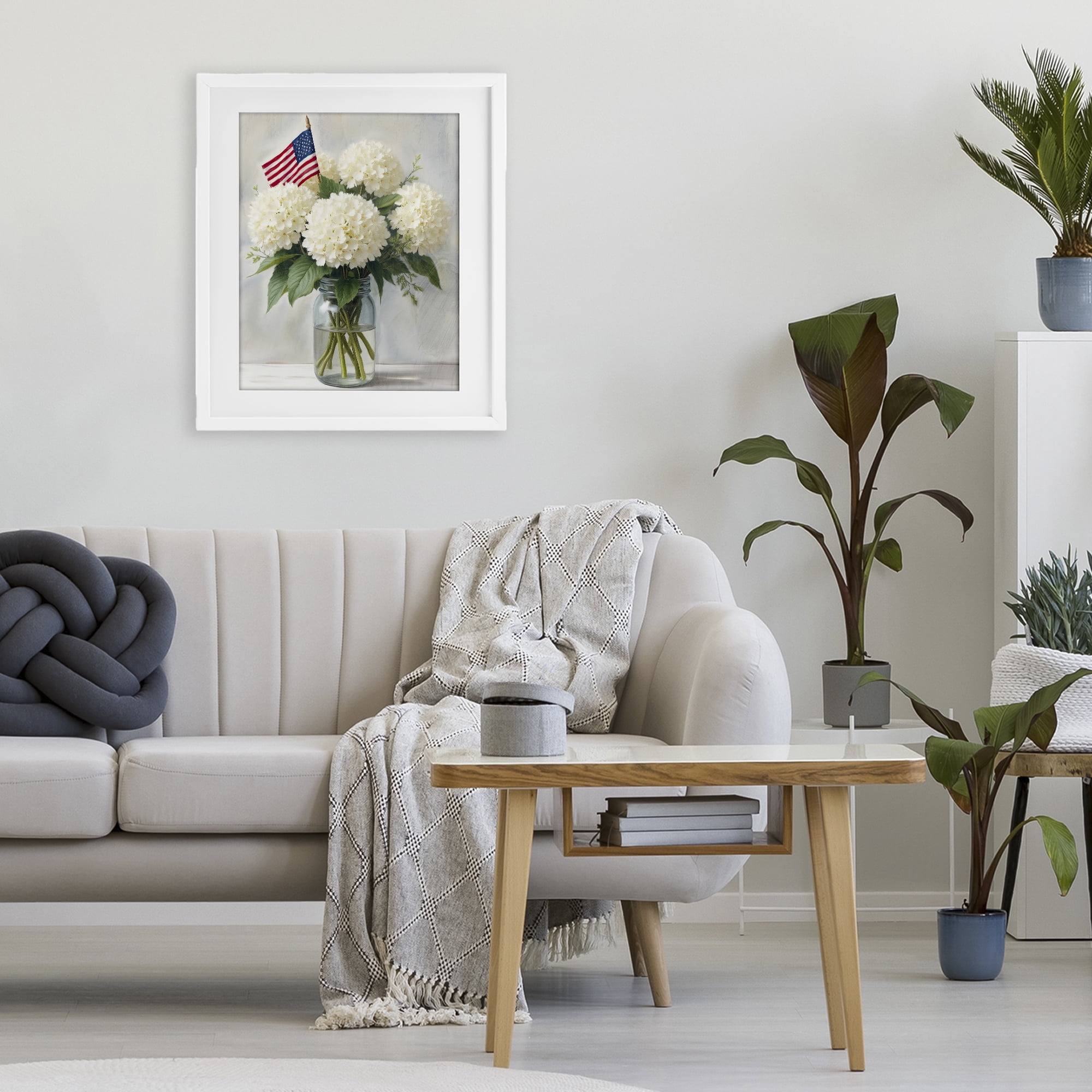 Stupell Industries Festive Patriotic Hydrangea White Framed Print Under Glass, design by Kim Allen