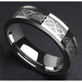 thumbnail image 2 of Wedding Rings for Men 8mm Silver Celtic Tungsten Band w Silver Black Carbon, 2 of 3