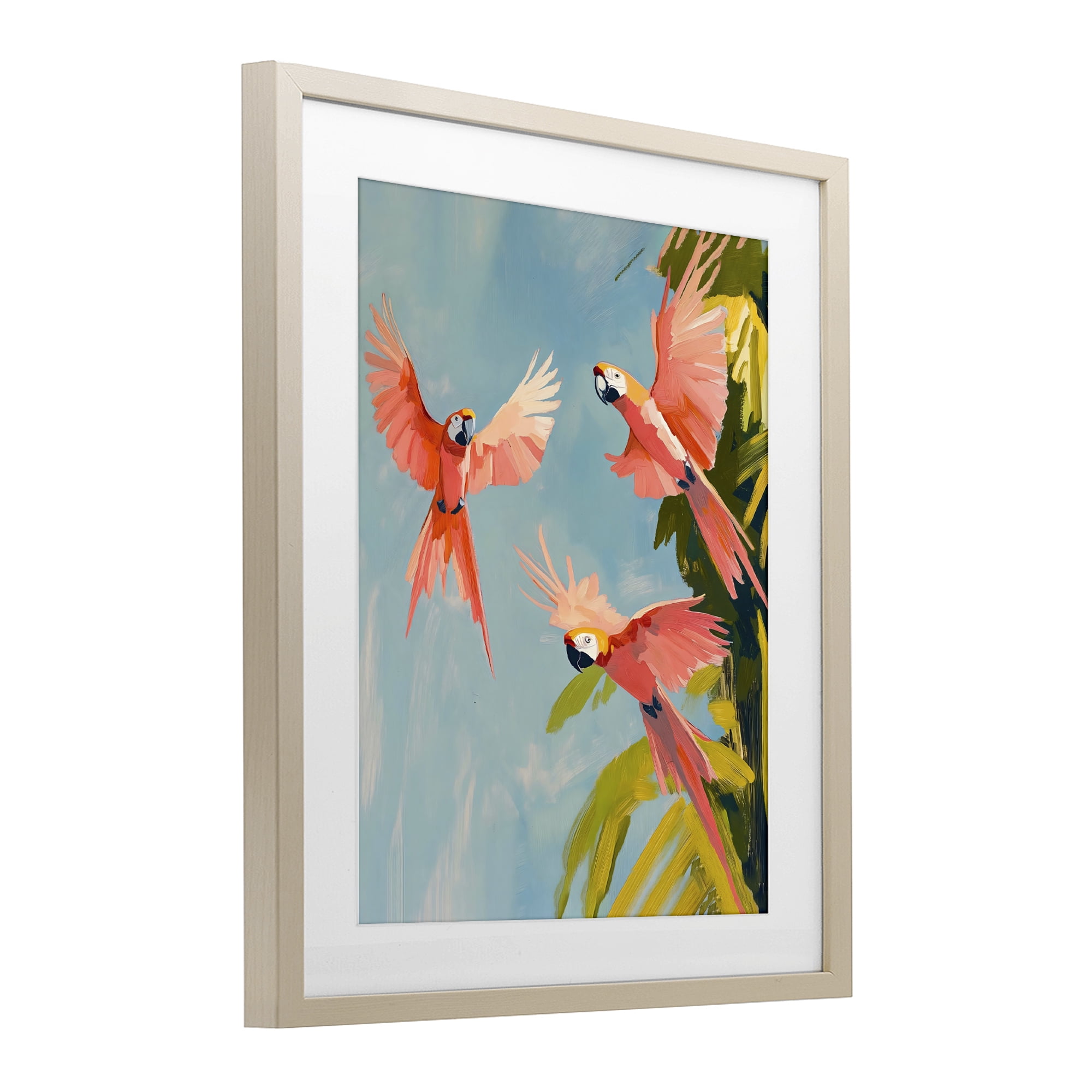 Stupell Industries Botanical Parrots in Flight Birch Framed Print Under Glass, design by The Prints Vibe