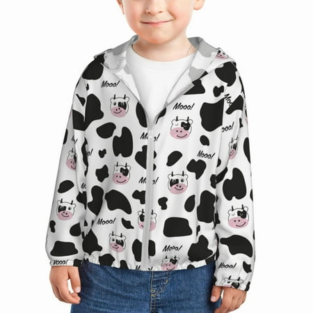 

Sun Hoodie for Kids Cartoon Cute Cow Print Cow Head Long Sleeve Swim Fishing Shirts Sun Protection Zip Up Jacket Clothing Athletic Hoodie