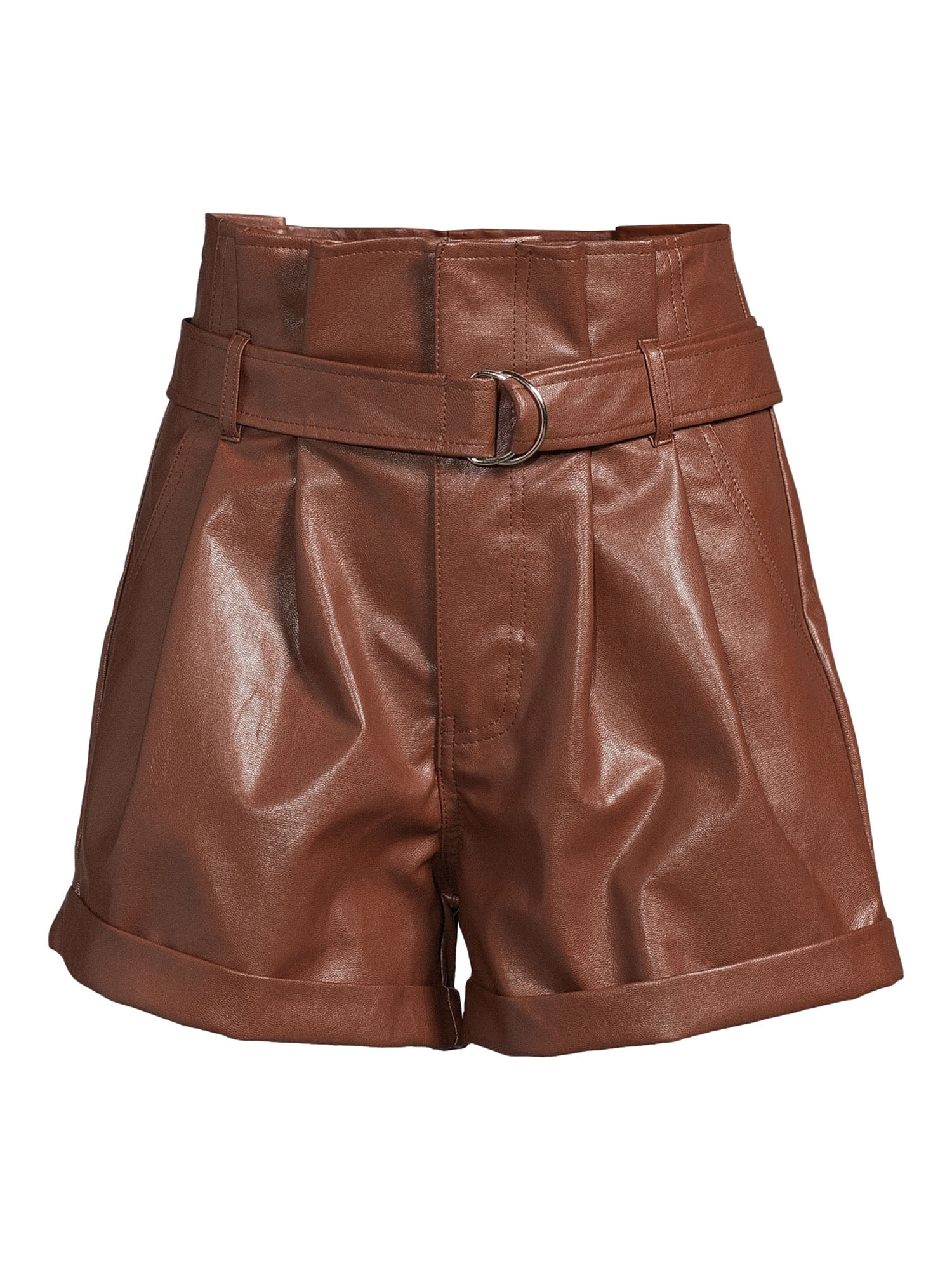 Madden NYC Juniors' Faux Leather Paperbag Shorts