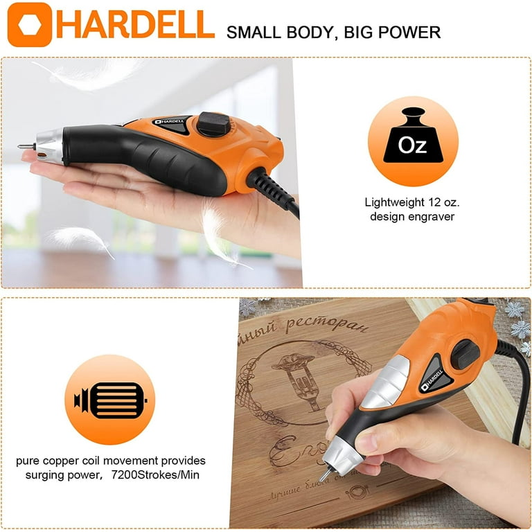 HARDELL Engraver Pen for DIY, 13W Hand Engraver Tool for Metal,Wood, 120V  Mini Etching Tool with Stencils, 5 Speed Engraving Tool,3 Carbide Points