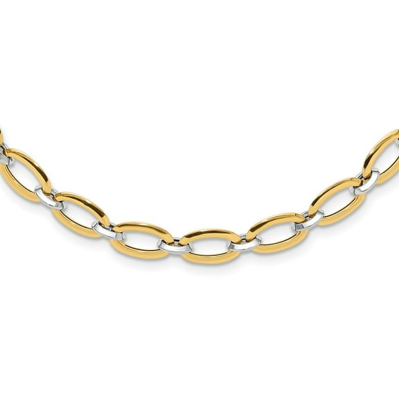 14K Two-Tone Gold Link Fancy Necklace Chain Polished w/.25in ext. 18 inch 6.79 mm