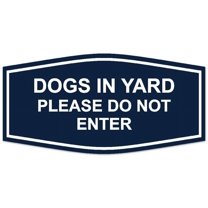 Signs ByLITA Fancy Dogs In Yard Please Do Not Enter Sign - Laser-Engraved Lettering | Durable ABS Plastic | Vibrant Colors | Powerful Foam Tape (Navy Blue / White) - Small