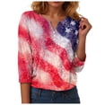 thumbnail image 5 of GEWSEY 3/4 Sleeve V Neck USA Patriotic Shirts for Women 4th of July America Stars Stripes Flag Graphic Tops Cute Tee (Watermelon Red, 3XL), 5 of 8