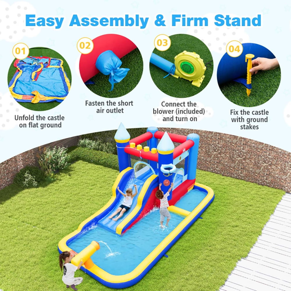 Aimee Lii Inflatable Water Slide Bounce House with 680W Blower and 2 Pools, Kids Water Park Bounce House