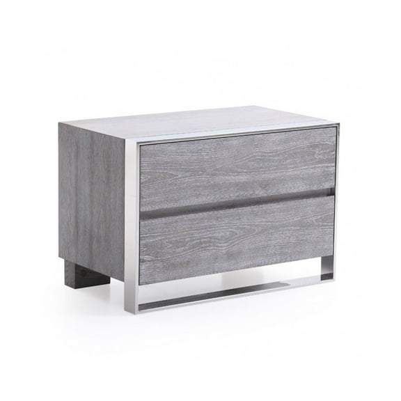 2 Drawer Rectangular Nightstand with Stainless Steel Legs, Gray- Saltoro Sherpi