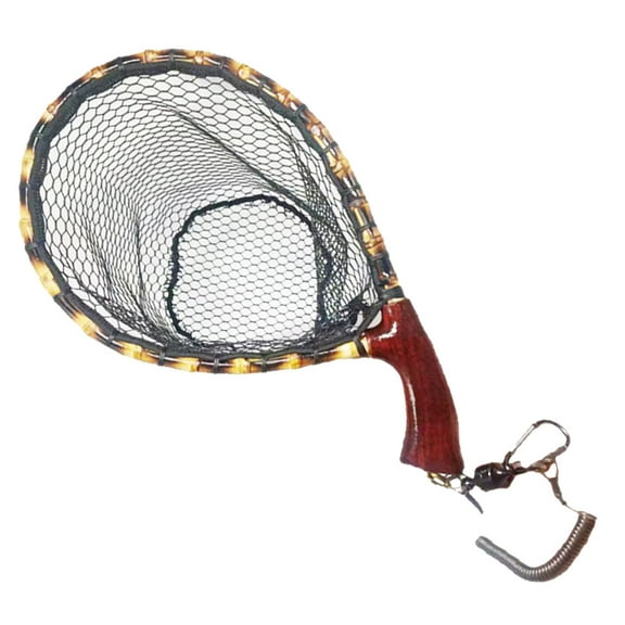 Fly Fishing Net with Release - Lightweight Wooden Handle Trout Landing Net, Rubber-Coated Ghost Mesh for Safe Catch & Release, Gentle on Fish Scales