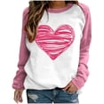 thumbnail image 1 of Cameland Rabais Saint-Valentin Femmes Mignon Rouge Cœur Graphique T-Shirts Raglan Manches Longues Col Rond Chandails en Molleton Ample Décontracté Tops Rose, 1 of 3