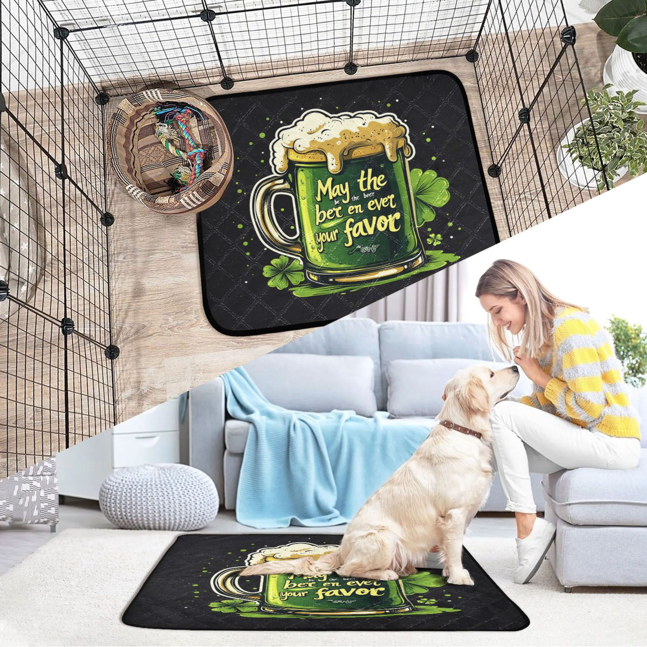 Qxltty Stpatricks Day Beer Cat litter Pads Pet Set of 2 Diaper Mats Center Anti-leakage Layer Absorbent Soft and Comfortable