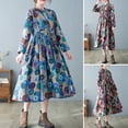 thumbnail image 4 of Vestido, Vestido suelto de mujer con bolsillo Estampado floral Manga larga Cintura con cordón Vestid Abanopi Azul/Extragrande, 4 of 7