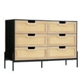 thumbnail image 1 of 47.2" Farmhouse 6-Drawer Dresser with Rattan Fronts, Sturdy Metal Legs & Wood Storage for Bedroom, 1 of 7