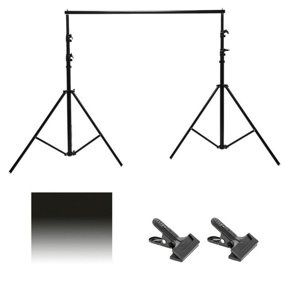 Flotone Flotone 31x43" Flotone Graduated Background, Thunder Gray to White Bundle With 10' Background Support System - Cushioned and 2x Flashpoint 3" Spring Clip Clamp with 2" Jaw (4 Items)