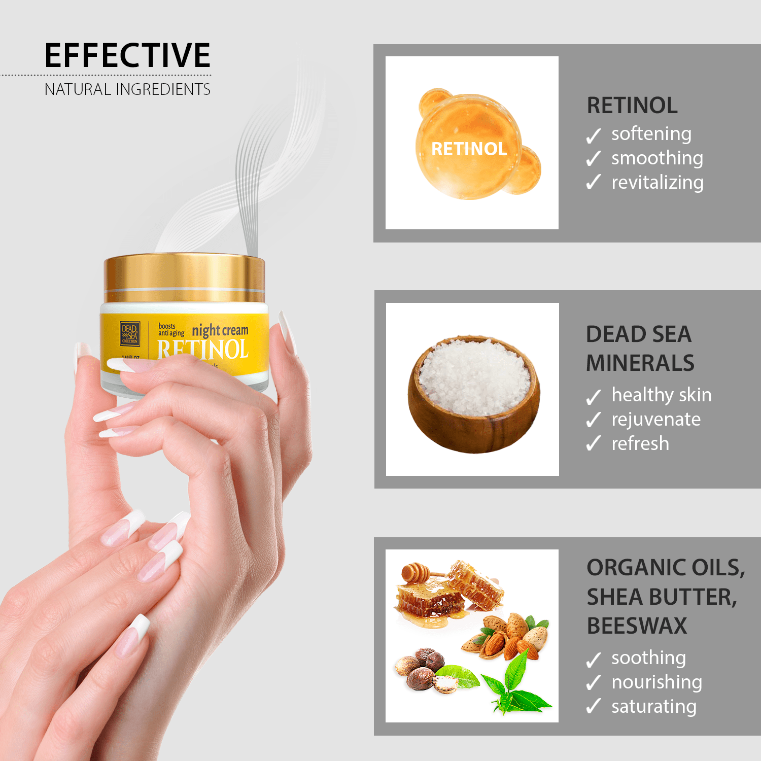 Dead Sea Collection Retinol Anti-Aging Night Cream - Face Moisturizer with Retinol - Firming Cream with Dead Sea Minerals and Retinol - 1,69 Fl. Oz
