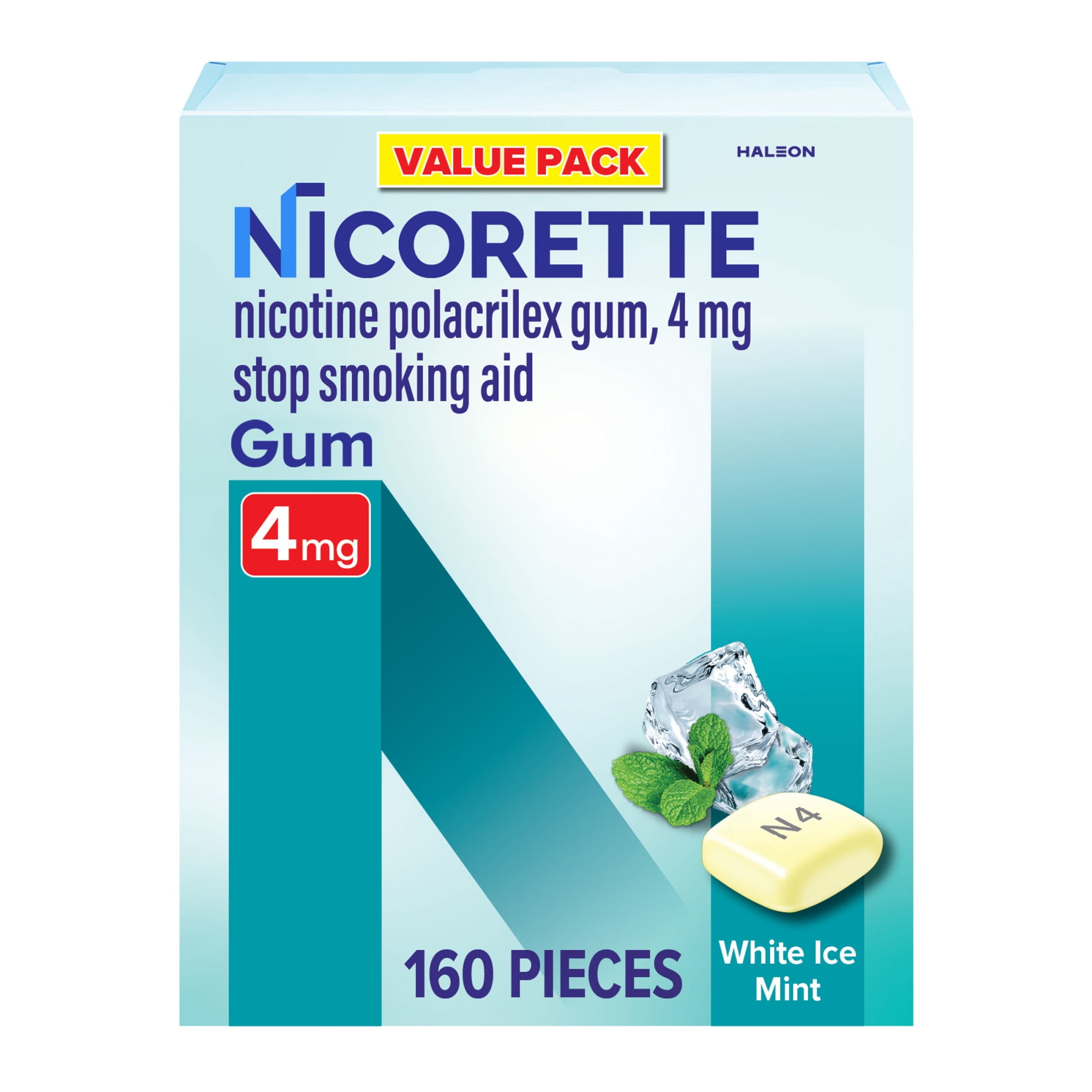 Nicorette Nicotine Gum, Stop Smoking Aids, 4 mg, White Ice Mint, 160 Count