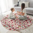 thumbnail image 3 of Beige Christmas Santa and Gift Pattern Round Blanket,Comfortable Soft Flannel Throw Blanket,All Season,Warm Lightweight Blankets for Sofa Bed Couch Living Room Chair 60"x60", 3 of 5