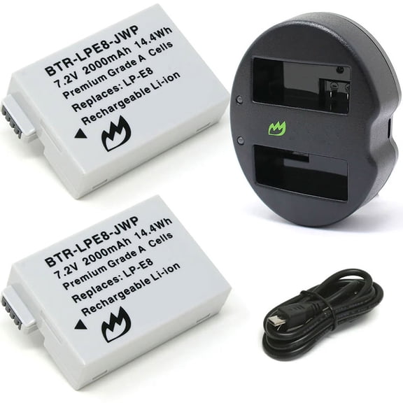 Replacement for Canon EOS Rebel T5i Battery (2-Pack, 2000mAh) and Dual Charger