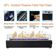 28-inch Table top Propane Fire Pit, 40,000 BTU Tabletop Gas Fire Pit Portable Fireplace for Patio, Outdoor w/Wind Glass Shield, Glass Rocks, Black