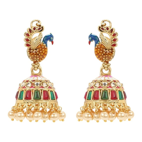 Efulgenz Indian Jewelry Bollywood Antique Peacock Crystal Kundan Jhumki Jhumka Earrings for Women
