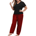 thumbnail image 3 of Plus Size Women Casual Sleeping Set V-Neck Shirt & Plaid Pants Pajamas Sleep Wear, 3 of 5