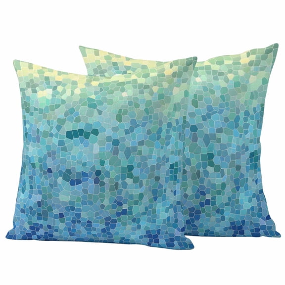 Turquoise Blue Teal Outdoor Waterproof Pillow Covers, Chic Stained Glass Texture Aesthetic Decorative Square Throw Pillowcase Sofa Cushion Sham for Patio/Couch/Chair, 20"x20" 2 Pack