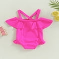 thumbnail image 3 of Toddler Baby Girls One-Piece Solid Color Swimsuit Off Shoulder Sleeveless Ruffle Bathing Suit, 3 of 6