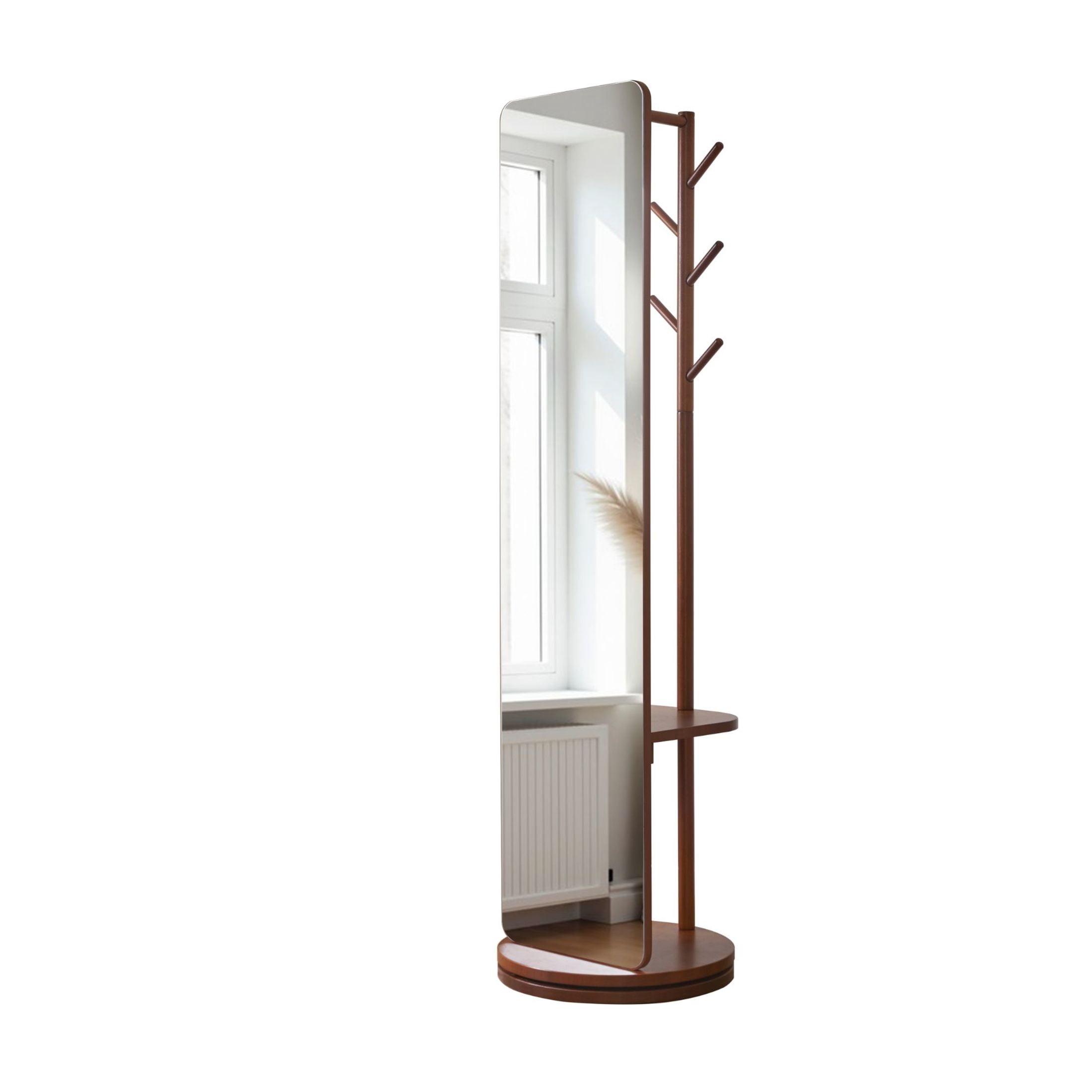 Noble House 68.9"x18.9" Full Length Mirror with Stand, Solid Wood Swivel Floor Mirror Coat Rack, Walnut