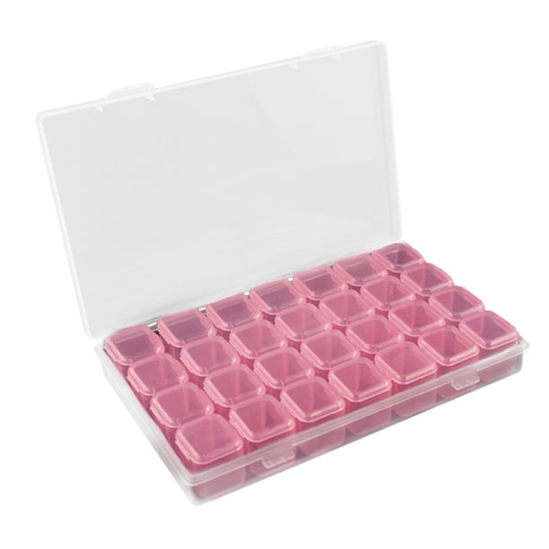 Wosthever Caja de joyería Contenedor de cuentas de plástico 56/28 Rejillas Collar de pendientes Caja organizadora de accesorios de joyería Suministros de limpieza para el hogar rosado
