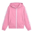 thumbnail image 5 of Girls Loose Fit Zip Front Hooded Jacket, Decorative Ribbon Bows Drawstring Hood Sweatshirt, Cozy Solid Color Outerwear Pink 8-9Years, 5 of 7
