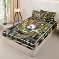 thumbnail image 2 of Castle Fairy Vintage Baseball Zipper Twin Comforter Sets with Fitted Sheet and 2 Pillowcases, Camouflage Glove Pattern Zipper Bedding Set, Green Brown,4-Piece,Black Reversible, 2 of 6