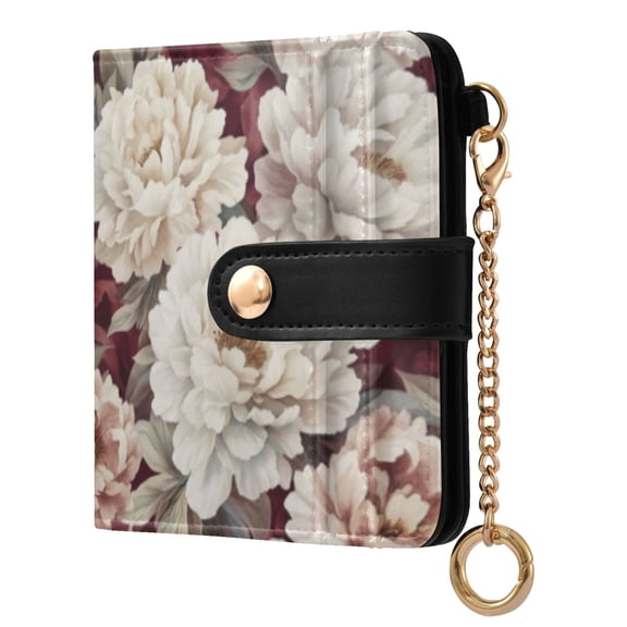 Qxltty Elegant Peonies Ladies Wallet Rfid Slim Thin Compact Credit Card Women Wallet Zipper Coin Pocket and ID Window for Female Gifts