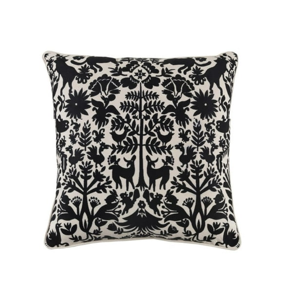 18" Black and Cream Global Inspired Patterned Decorative Throw Pillow